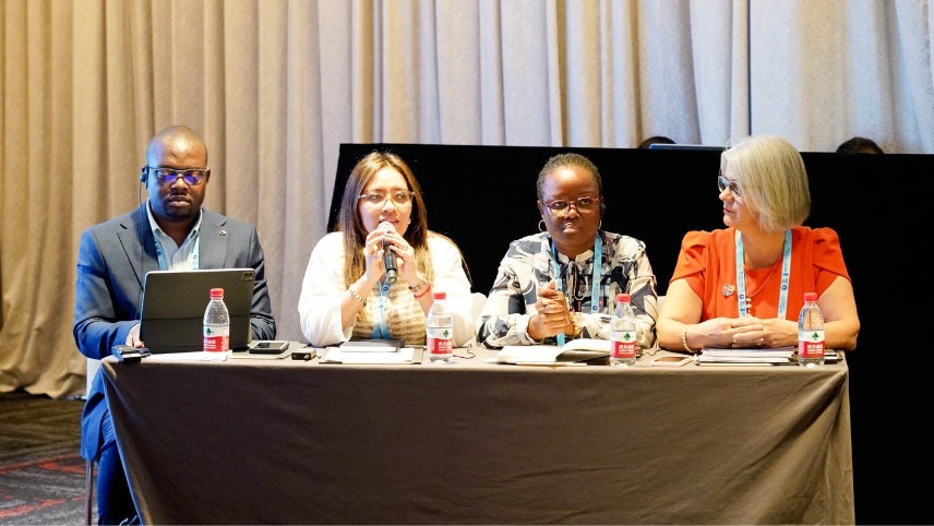 Joselyn Corrales, Undersecretary of Evaluation at the National Planning Secretariat (NSP) of Ecuador, presenting during the 2024 NEC Conference in Beijing